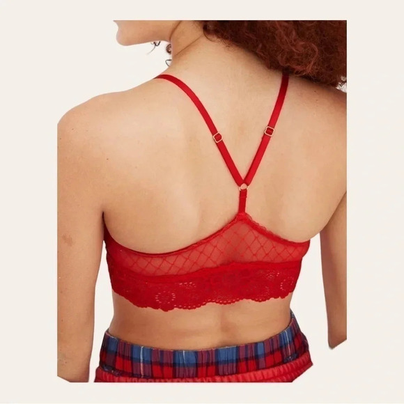 0608W. Aerie Women's Red Lace Racerback Bralette Size Large Wireless‎ - Picture 2 of 10
